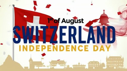 Festive Independence Day Celebration with Swiss Flag and Silhouette Cityscape Design