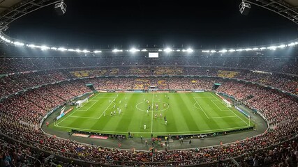 Exciting soccer match in a packed stadium at night - Powered by Adobe