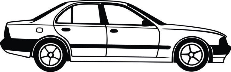 Sleek Sedan Silhouette A Timeless Automotive Design in Striking Black and White Depicting a Classic Car with Smooth Lines
