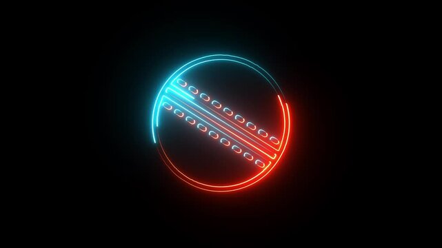 Glowing neon Cricket ball Game icon isolated on black background. HD Video motion graphic animation.