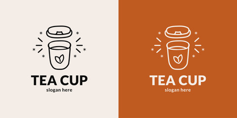 Trendy tea cup logo. Stylish design.