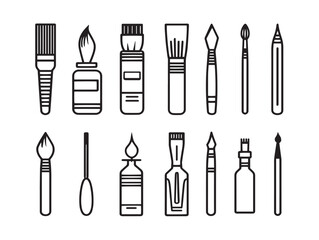 Sleek line icon of art supplies kit