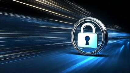 Abstract representation of digital security with a glowing padlock symbol on a blurred background - Powered by Adobe