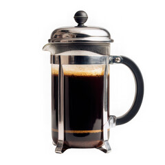 French press coffee maker filled with coffee isolated on transparent background