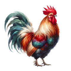 Fototapeta premium Beautiful rooster illustration image vibrant colors farm animal poultry bird art on transparent background