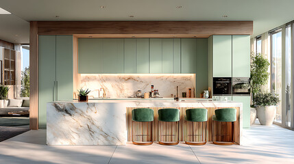 Natural kitchen design with bar stools