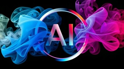 The ai logo is enveloped by swirling colorful smoke, symbolizing the dynamic and creative nature of artificial intelligence - Powered by Adobe