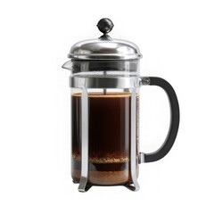 French press coffee maker with coffee isolated on transparent background