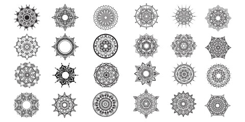 bundling vector illustration set arabic ornamental freehand drawing Mandala pattern background. Meditation element for yoga. Ornament for decorating a greeting. vintage wedding invitation card.
