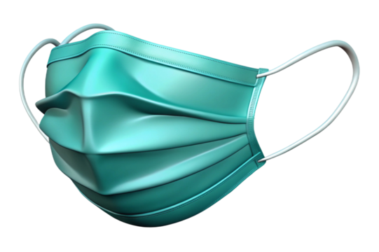 Close up of a teal surgical face mask with ear loops isolated on transparent background - Powered by Adobe