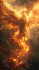 Majestic fiery phoenix resurrecting in radiant artwork