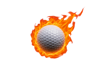 Golf ball engulfed in flames isolated on transparent background