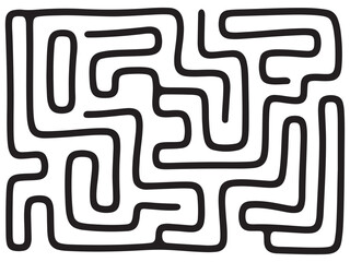 Abstract black maze pattern with rounded corners isolated on white background