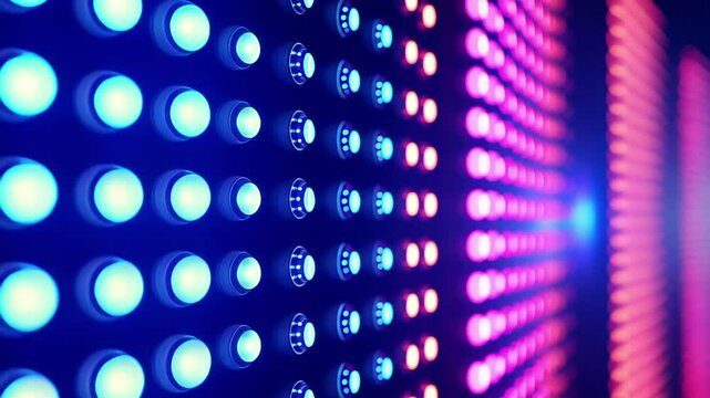 Colorful LED lights shine brightly in a vibrant and defocused background, Defocused background with colorful LED lights in the night club