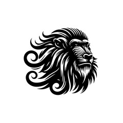 Fototapeta premium Stylized black and white illustration of a majestic lion's head, surrounded by swirling mane.