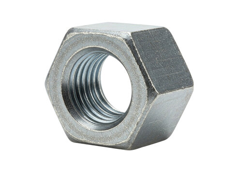 Metal hex nut fastener with internal threads isolated on transparent background