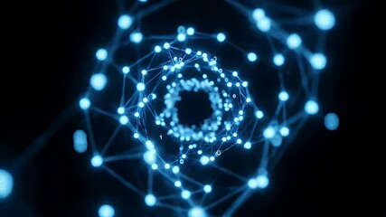 Abstract Blue Network Tunnel with Data Stream Visualization in Dark Space - Powered by Adobe