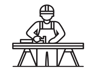 Carpenter working icon in clean professional outline