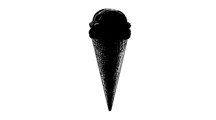 Black silhouette of double scoop ice cream cone, waffle texture visible, transparent background