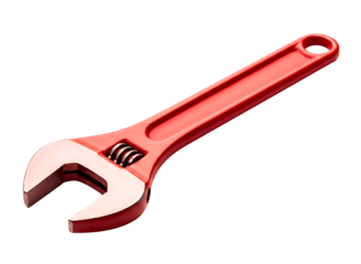 Red adjustable pipe wrench tool isolated on transparent background
