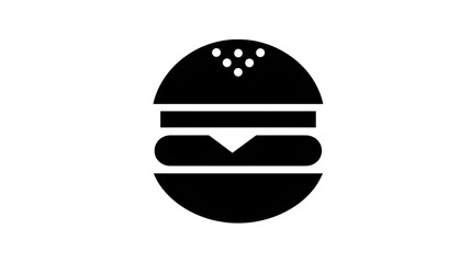 Burger icon in bold black silhouette, side view with bun and patty, isolated on white,