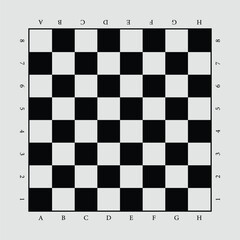 Top View of Classic Chessboard with Rotated Coordinates in Minimal Black and White Grid for Strategy Game Illustration and Game UI Design