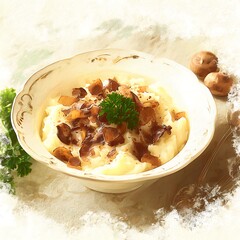 Creamy Mashed Potatoes with Sautéed Mushrooms A Delicious and Appetising Dish.