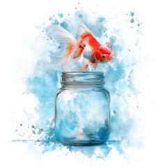 Artistic Rendering of Goldfish Leaping from a Glass Jar.