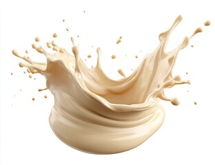 Creamy beige liquid explodes in a dynamic splash, forming a crown-like shape against a stark white background