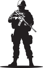 Fototapeta premium Soldier holding rifle helmet tactical gear military weapon