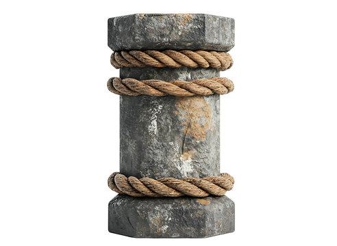 Antique stone bollard with rope detail isolated on transparent background - Powered by Adobe