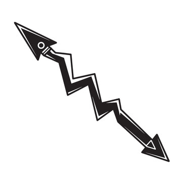 Downward zigzag arrow symbolizing decline decrease decrease drop recession financial loss