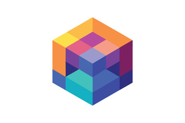 Abstract Geometric Hexagon Design Colorful Blocks and Isometric Shapes Ai Generated