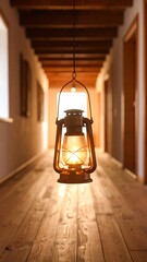 Rustic hallway lamplit