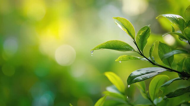 Une plante de feuilles verte dans la nature, fine pluie, environnement &eacute;cologique de la RSE
