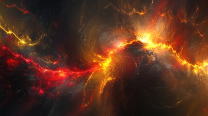 Fototapeta premium A high-energy abstract background with glowing neon streaks of red, orange, and yellow cutting through a dark space, creating an intense visual effect