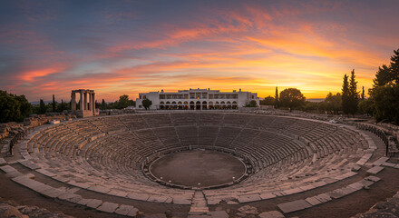 Ancient amphitheater at sunrise