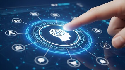 Finger touching artificial intelligence ai icon on a digital interface concept for futuristic technological innovation
