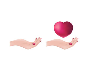 The heart is in a woman s hands. Vector illustration of a woman s hands holding a heart. Romantic Valentine s Day illustration