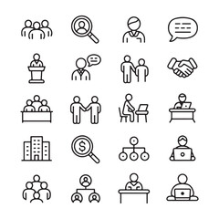 Black and White Business People Icons Set Teamwork Collaboration