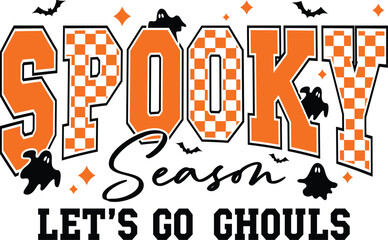 Obraz premium Checkered Spooky Season vector for t-shirt and sublimation use in Illustrator, perfect for retro Halloween vibes, spooky season fans, and bold seasonal designs.