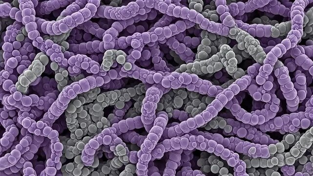 Closeup View of Purple Bacterial Chains