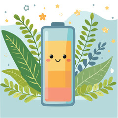 Cute battery flat vector