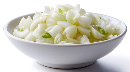 Diced Onion Bowl: A close-up shot captures a bowl of fresh, diced onions, ready for culinary creations, showcasing the texture and purity of the ingredient.