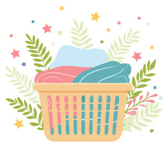 Fototapeta premium Cute laundry basket flat vector
