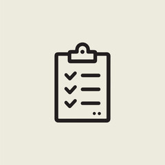 Black Checklist Icon on Clipboard White Background