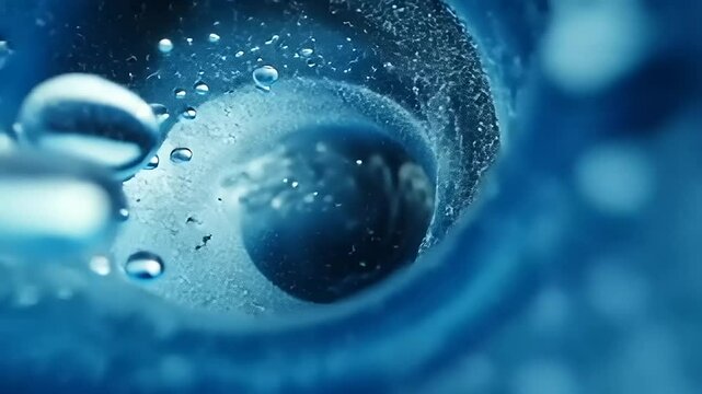 Close-up view of swirling water with bubbles, creating a mesmerizing underwater vortex effect