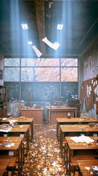 Abandoned Classroom with Beams of Light