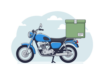 Obraz premium Fast Delivery Blue Motorcycle with Green Box for Quick Shipping & Logistics Service