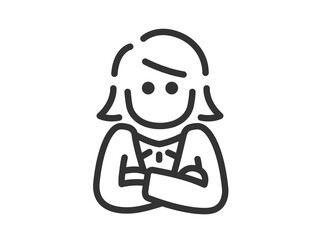 うで腕組みをした、ビジネスウーマンのアイコン（線画）のイラスト